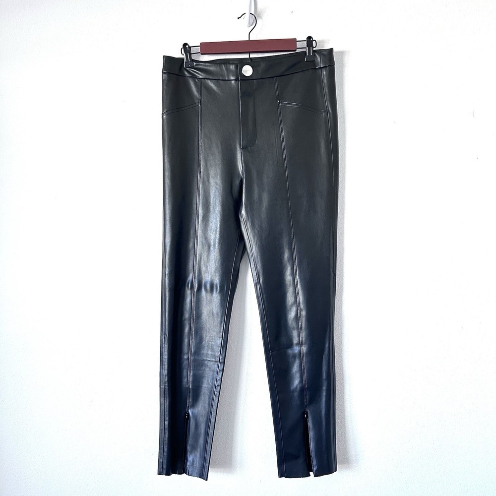 Zara Black Faux Leather High Waisted Ankle Zip Leggings Pants Size L‎